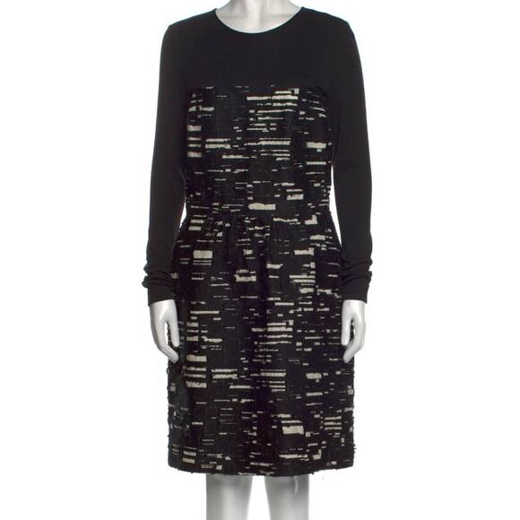 PIAZZA SEMPIONE Black Cream Wool Blend Knit and Textured Dress - Size 8 (M) - Picture 8 of 10